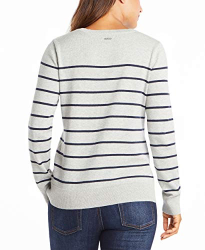 Nautica womens Year-round Long Sleeve 100% Cotton Striped Crewneck Sweater, Grey Heather, X-Small US