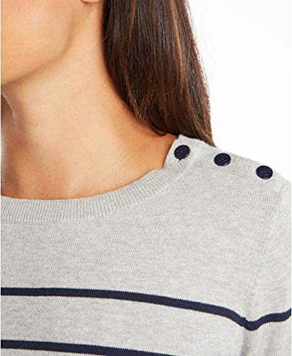 Nautica womens Year-round Long Sleeve 100% Cotton Striped Crewneck Sweater, Grey Heather, X-Small US
