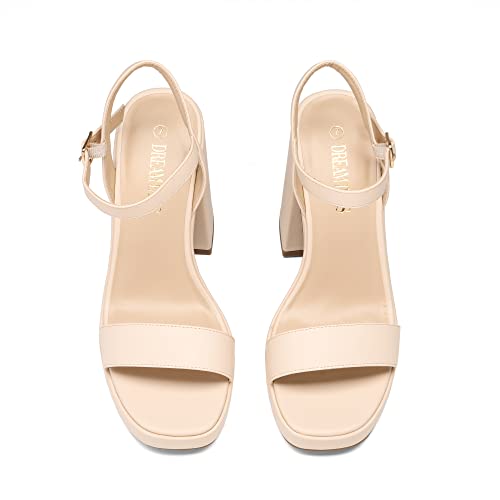 DREAM PAIRS Nude Heels for Women Block Chunky Platform High Heels Open Toe Fashion Wedding Party Evening Prom Dance Ankle Strap Dress Pump Sandals Shoes Size 9 SDHS2222W-NEW