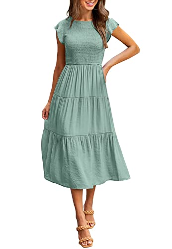 MEROKEETY Sage Midi Dress with Flutter Sleeves Women's