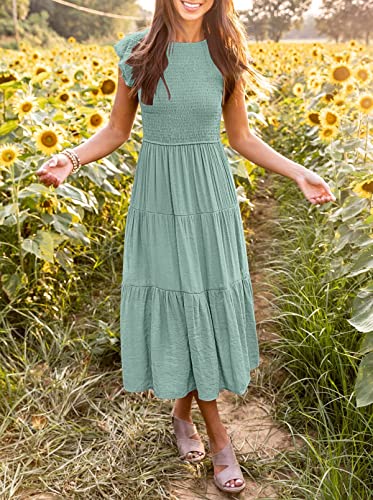 MEROKEETY Sage Midi Dress with Flutter Sleeves Women's