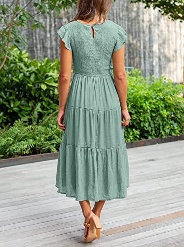 MEROKEETY Sage Midi Dress with Flutter Sleeves Women's