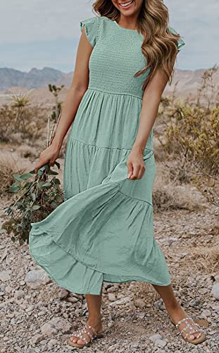 MEROKEETY Sage Midi Dress with Flutter Sleeves Women's