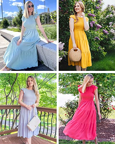 MEROKEETY Sage Midi Dress with Flutter Sleeves Women's