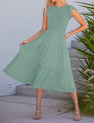 MEROKEETY Sage Midi Dress with Flutter Sleeves Women's