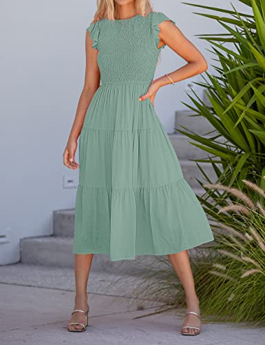 MEROKEETY Sage Midi Dress with Flutter Sleeves Women's