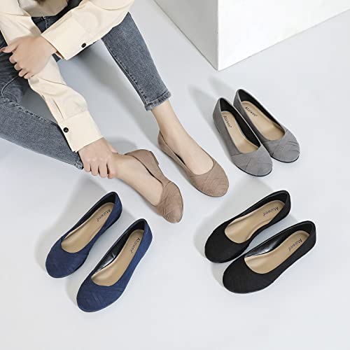 Ataiwee Women's Wide Width Flats Shoes - Classic Round Dress Suede Ballet Slip on Shoes.(1910002-6,GR/MF,8 W)
