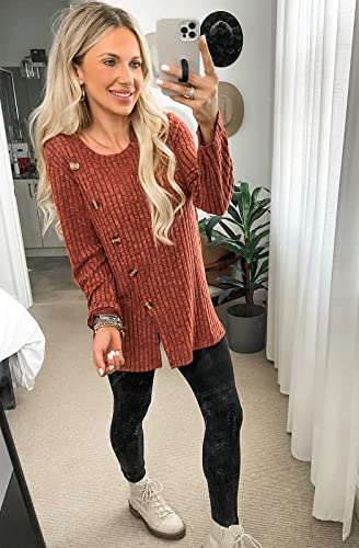 Womens Long Sleeve Tops Fall Sweaters Winter Tops for Women Casual Caramel M