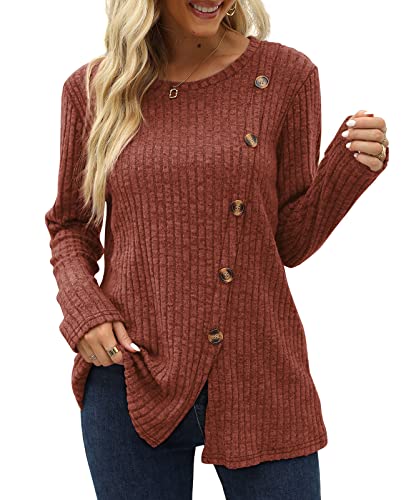 Womens Long Sleeve Tops Fall Sweaters Winter Tops for Women Casual Caramel M