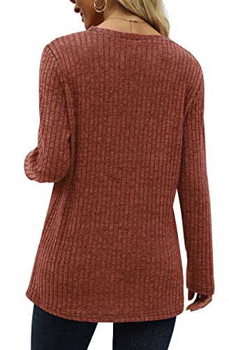 Womens Long Sleeve Tops Fall Sweaters Winter Tops for Women Casual Caramel M