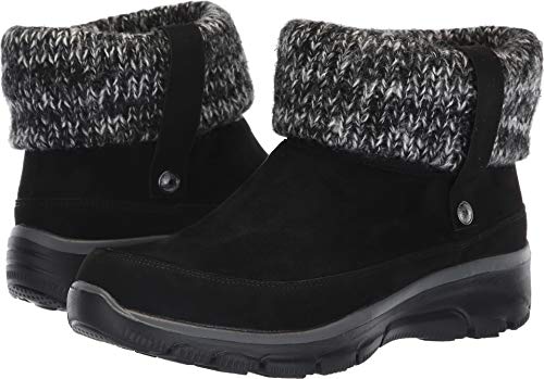 Skechers Women's Easy Going-Heighten-Foldover Knit Collar Boot Ankle, Black, 10 M US