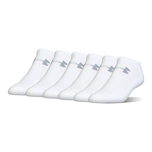 Under Armour Unisex-Adult Cotton No Show Socks, Multipairs , White/Gray (6 Pairs) , Large