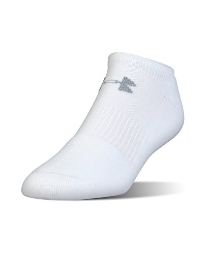 Under Armour Unisex-Adult Cotton No Show Socks, Multipairs , White/Gray (6 Pairs) , Large