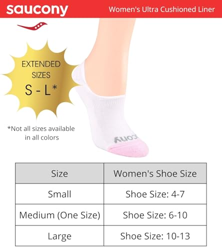 Saucony womens 8 Pairs No Show Cushioned Invisible Liner Socks, Wardrobe (8 Pairs), Shoe Size 6-10 US