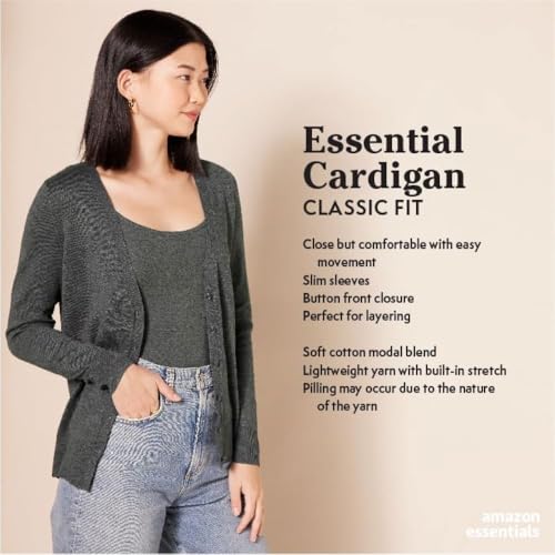 Amazon Essentials Women's Lightweight Vee Cardigan Sweater (Available in Plus Size), Black, 1X