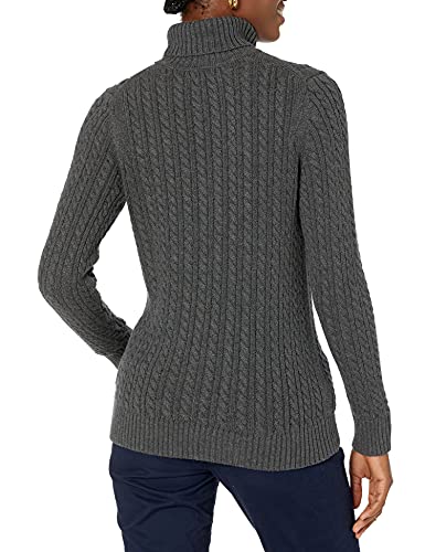 Amazon Essentials Women's Fisherman Cable Turtleneck Sweater (Available in Plus Size), Charcoal Heather, Large
