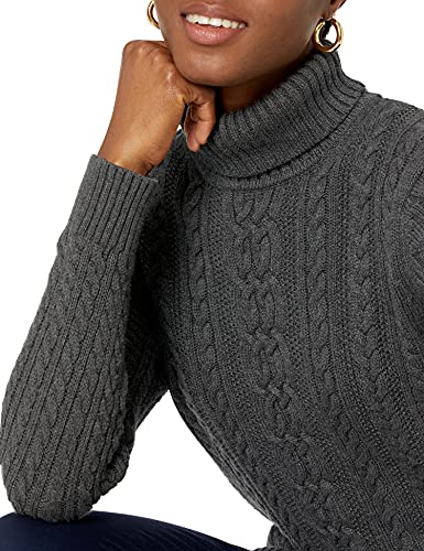 Amazon Essentials Women's Fisherman Cable Turtleneck Sweater (Available in Plus Size), Charcoal Heather, Large