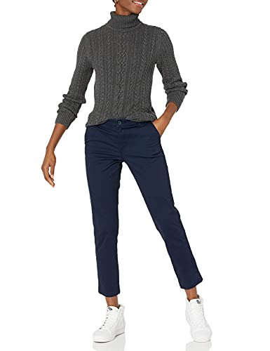 Amazon Essentials Women's Fisherman Cable Turtleneck Sweater (Available in Plus Size), Charcoal Heather, Large