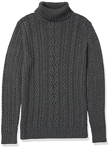 Amazon Essentials Women's Fisherman Cable Turtleneck Sweater (Available in Plus Size), Charcoal Heather, Large