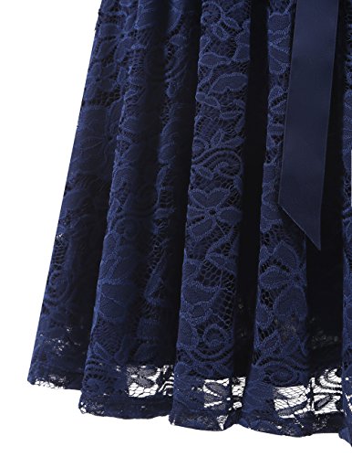 DRESSTELLS Women Lace Semi Formal Dress, Mother of The Bride Tea Party Wedding Guest Midi Cocktail Dress with Short Sleeves Navy 2XL