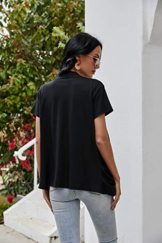 Women's Cardigans Short Sleeve Summer Lightweight Sheer Open Front Drape Casual Blouses Tops Black