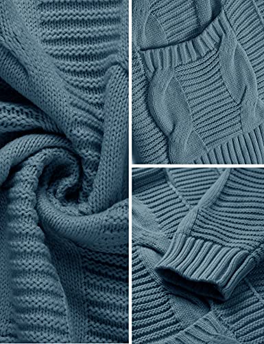 SYZRI Women's Cable Knit Open Front Cardigan Long Sleeve Chunky Sweaters Outwear with Pockets, Blue, Medium
