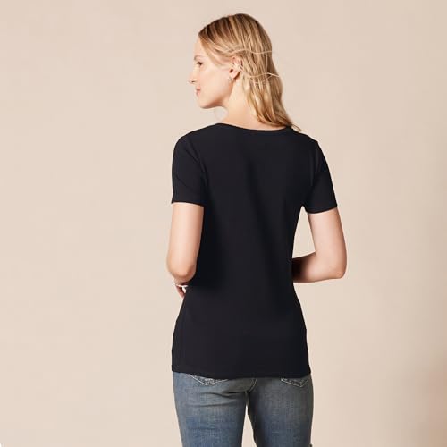 Amazon Essentials Women's Classic-Fit Short-Sleeve V-Neck T-Shirt, Pack of 2, Black, Small
