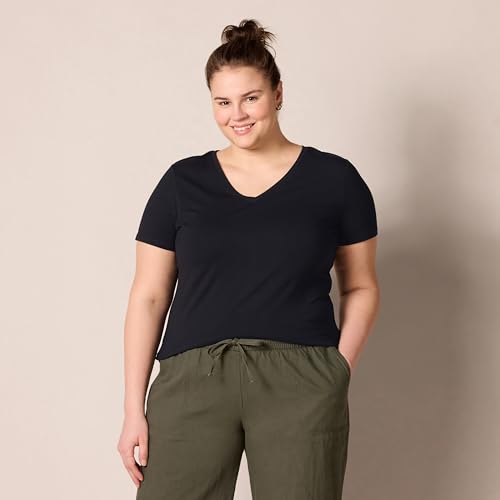Amazon Essentials Women's Classic-Fit Short-Sleeve V-Neck T-Shirt, Pack of 2, Black, Small