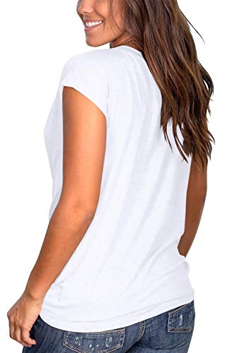Jescakoo Women's Short Sleeve Casual Twist Front Tunic Tops Loose Blouse Tshirts White XL
