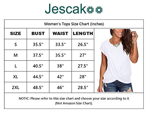 Jescakoo Women's Short Sleeve Casual Twist Front Tunic Tops Loose Blouse Tshirts White XL