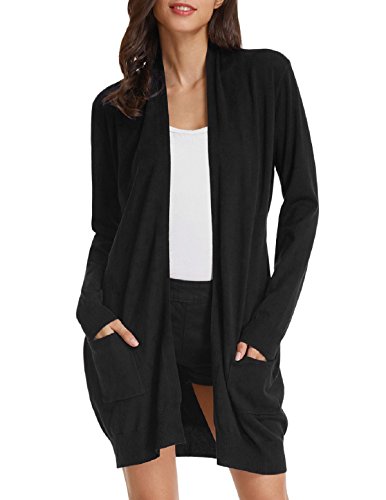 GRACE KARIN Open Front Long Sleeves Cardigan Sweater (L,Black)