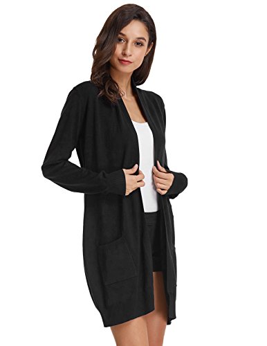 GRACE KARIN Open Front Long Sleeves Cardigan Sweater (L,Black)