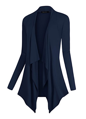 Urban CoCo Women's Drape Front Open Cardigan Long Sleeve Irregular Hem (L, Navy)