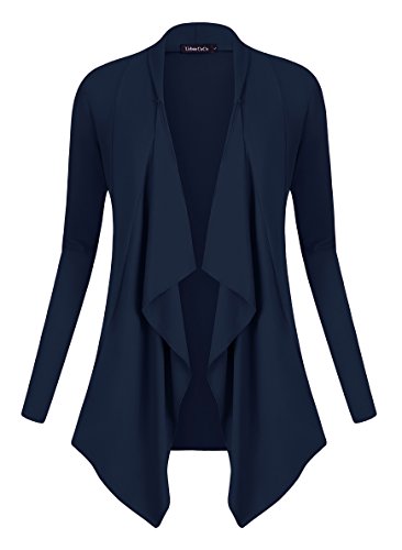 Urban CoCo Women's Drape Front Open Cardigan Long Sleeve Irregular Hem (L, Navy)