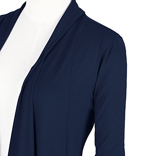 Urban CoCo Women's Drape Front Open Cardigan Long Sleeve Irregular Hem (L, Navy)