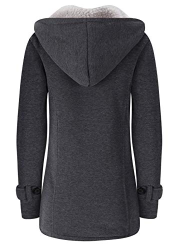 JiangWu Womens Fashion Horn Button Fleece Thicken Coat with Hood Winter Warm Jacket (X-Large, Dark-gray)