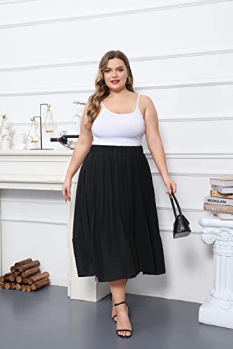 Hanna Nikole Women’s Plus Size Ankle Length Elastic Pleated Swing Maxi Chiffon Long Skirt Black 1X
