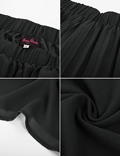 Hanna Nikole Women’s Plus Size Ankle Length Elastic Pleated Swing Maxi Chiffon Long Skirt Black 1X