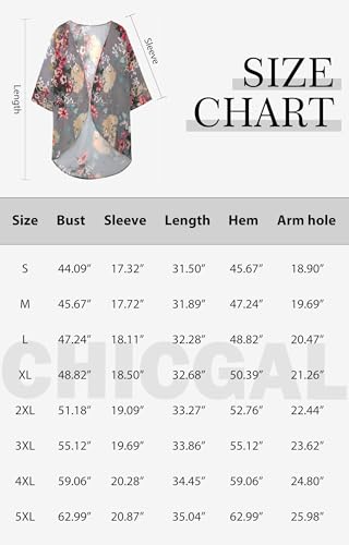 Women's Floral Print Puff Sleeve Kimono Cardigan Loose Cover Up Casual Blouse Tops(Dark Grey,L)