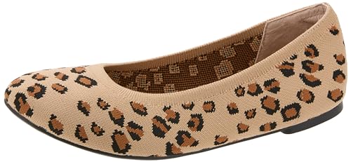 Amazon Essentials Women's Knit Ballet Flat, Brown, Leopard Print, 8.5