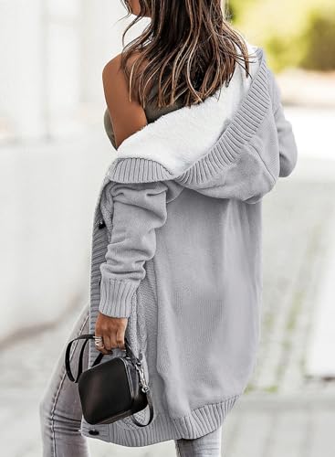 Sidefeel Women Fleece Lined Hooded Sweater Cardigan Button Down Front Winter Coat X-Large Gray