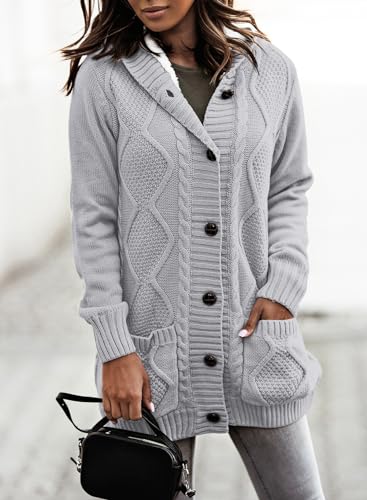 Sidefeel Women Fleece Lined Hooded Sweater Cardigan Button Down Front Winter Coat X-Large Gray
