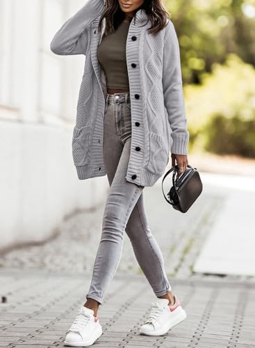 Sidefeel Women Fleece Lined Hooded Sweater Cardigan Button Down Front Winter Coat X-Large Gray