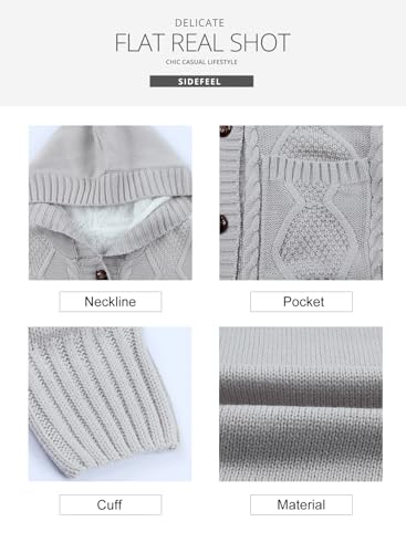 Sidefeel Women Fleece Lined Hooded Sweater Cardigan Button Down Front Winter Coat X-Large Gray