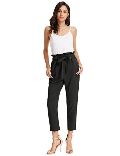 GRACE KARIN Women's Work Business Black Bodycon Long Pants with Belt L Black