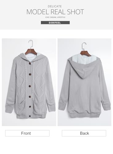 Sidefeel Women Fleece Lined Hooded Sweater Cardigan Button Down Front Winter Coat X-Large Gray