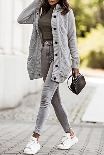 Sidefeel Women Fleece Lined Hooded Sweater Cardigan Button Down Front Winter Coat X-Large Gray