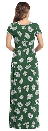 VIISHOW Women's Short Sleeve Floral Dress Loose Plain Maxi Dresses Casual Long Dresses with Pockets(Green White Flower X-Small)