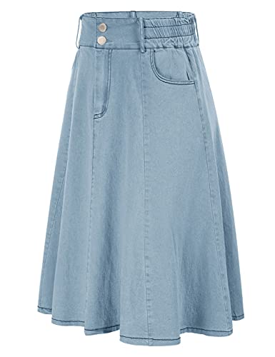 Womens High Waist Skirt Midi Jean Skirt Knee Length(S,Denim Light Blue)