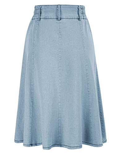 Womens High Waist Skirt Midi Jean Skirt Knee Length(S,Denim Light Blue)